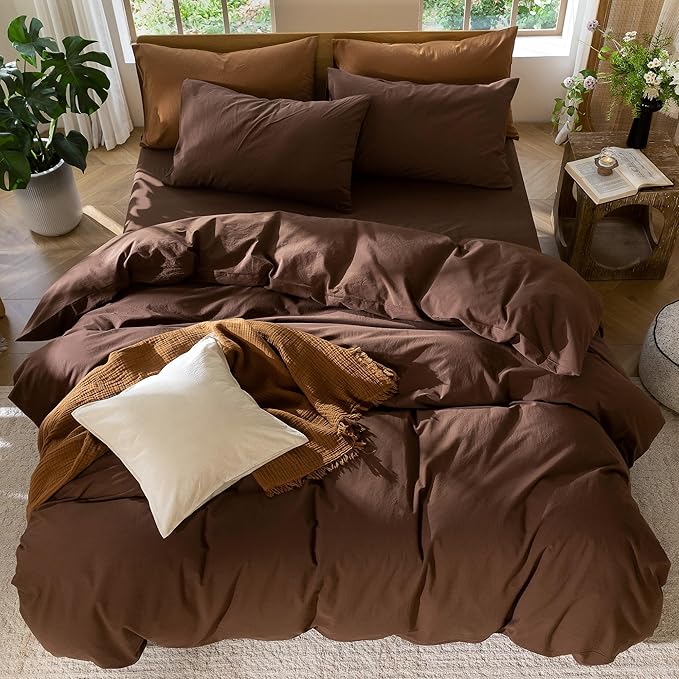 MooMee Duvet Cover Set 100% Washed Cotton Linen Like Oversized King | Relaxed Linen-like Texture. Soft, Breathable & Long-lasting Comfort. Lightweight. Hidden Zipper with 8 Interior Corner Ties