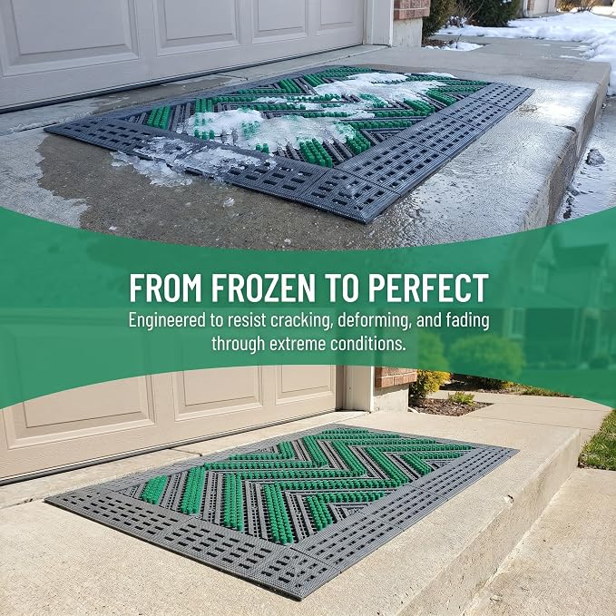 Outdoor Boot Scraper & Brush Mat, Green&Grey, 29.5'' x 17.7'' | Easy Assembly, Waterproof, Non Slip, Mud Trapper, For Outside Entrance, Front Door, Garage, Yard