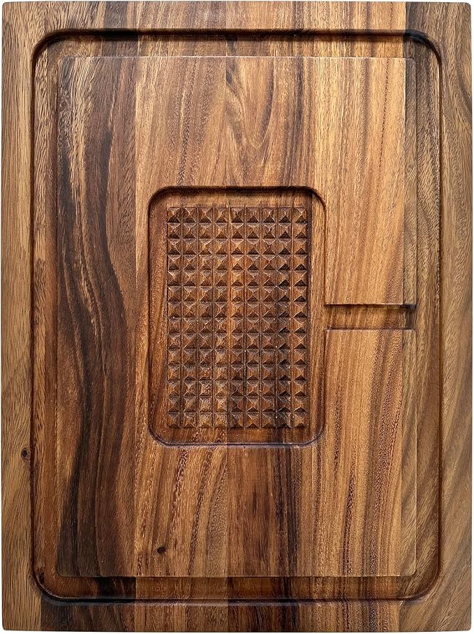 Ironwood Gourmet Hudson Carving Board, 15" x 20" Acacia Wood Cutting Board with Grip Pad and Juice Well