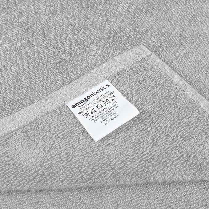 Amazon Basics 2 Piece Quick-Dry Oversize Bath Towel, 100% Cotton, 54" x 30", Platinum