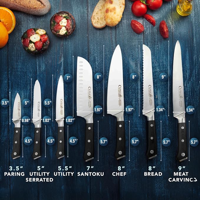 Cutluxe Chef Knife Set, 7-Piece Kitchen Knives – Razor Sharp German Steel | Professional Full Tang Blades with Ergonomic Handles – Artisan Series, Forged High Carbon