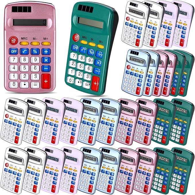 Flutesan 30 Pack Pocket Calculator Small Battery Powered Bulk Mini Size 4 Function Hand Held Basic Calculator for Students Kids School Home Office (Blue, Gray, Red, Green, Purple)