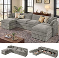 Ihanherry 135” Modular Sectional Sofa with Storage, U Shaped Cloud Couch with Movable Ottomans & 4 Pillows, Chenille Deep Seat Sectional Couches for Living Room, Apartment (Grey)
