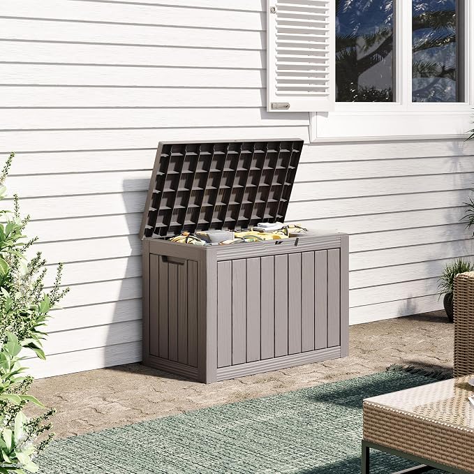 45 Gallon Outdoor Storage Box, All-Weather Deck Box for Patio Furniture, Package Deliveries, Garden Tools, Pool Supplies & Cushions, Grey