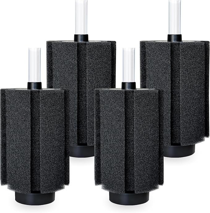 125-150 Gal Extra Large Aquarium Sponge Filter with Air Stone and Ceramic Media, 4 Pack Quiet Fish Tank Sponge Filter for Breeding Fry Betta Shrimp Fish Tank