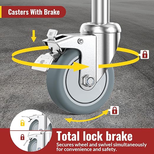 HOLKIE Stem Caster Wheels 3 inch Locking Casters Set of 4, 7/16-Inch Stem Diameter Swivel Castor Heavy Duty TPR Rubber Replacement Castors for Cart, Stool, Mop Bucket, Grill, Shop Vac
