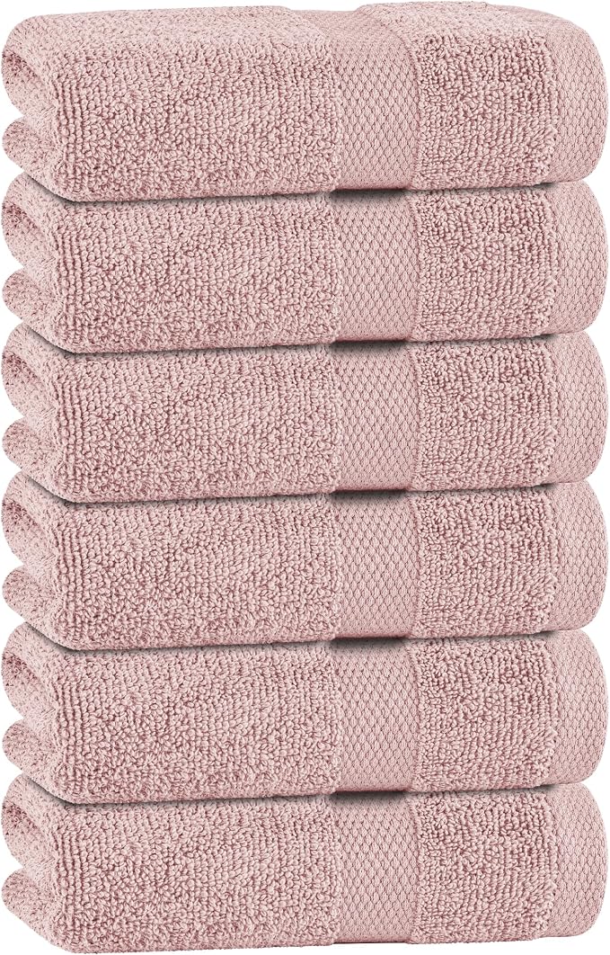 White Classic Pink Hand Towels for Bathroom [6 Pack] Cotton Hand Towel Bulk for Gym, Kitchen and Spa, 16x27 Inches Soft Highly Absorbent Quick Dry Terry Salon Towels