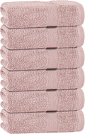 White Classic Pink Hand Towels for Bathroom [6 Pack] Cotton Hand Towel Bulk for Gym, Kitchen and Spa, 16x27 Inches Soft Highly Absorbent Quick Dry Terry Salon Towels