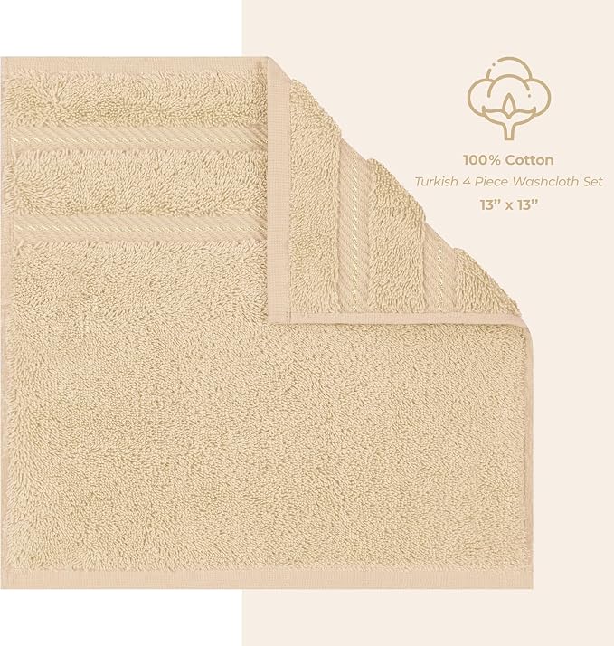 American Soft Linen 100% Cotton Luxury Turkish Towels, 4 PC Washcloth Set | Soft Absorbent Quick Dry OEKO Tex Standard 100 Certificated Durable Machine Washable Premium Hotel Quality