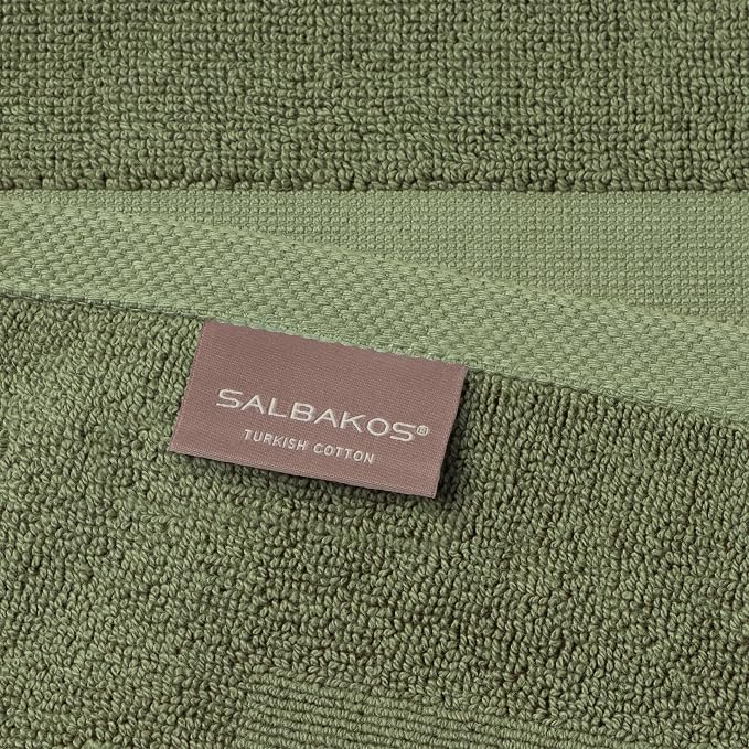SALBAKOS 2-Piece 100% Turkish Cotton Bath Mat Towel, 20x34 inch, Green | Bathroom Floor Towels, Thick Soft Most Absorbent Quick-Dry Durable Large Size Foot Rug, Premium Hotel Quality Made in Turkey