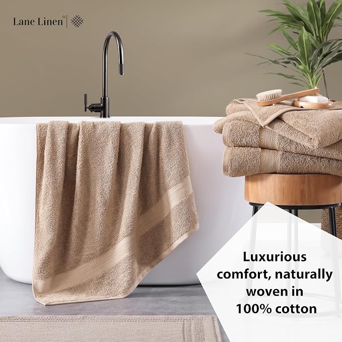 LANE LINEN Large Bath Sheet Set Oversized Soft Absorbent Quick Dry - Taupe | Bath Sheets Set - OEKO-TEX Certified, Ring-Spun Durability, Generously Sized, Oversized & Roomy, Lightweight & Breathable