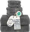 Chakir Turkish Linens 6 Piece Towel Set, 100% Cotton Turkish Towels for Bathroom, Luxury Soft Absorbent Bath Towel Set with 2 Bath Towels 2 Hand Towels 2 Washcloths, Dark Gray