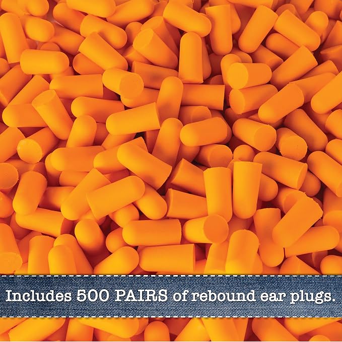 Foam Ear Plugs Dispenser Wall Mount - Bulk Refillable Ear Plugs 500 Pair - High Decibel Industrial Safety Sound Blocking Ear Plugs