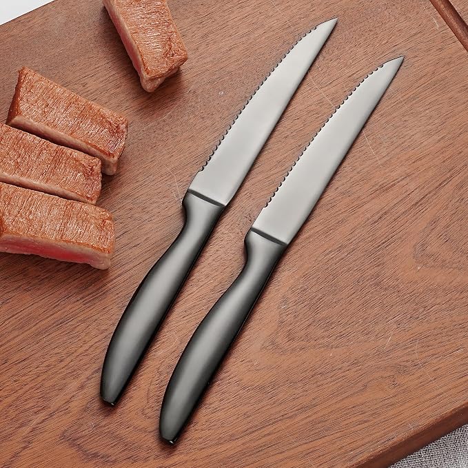 SuperCook Black Steak Knives Set of 8, Steak Knives Dishwasher Safe, Knife Set Steak Knife Set, Stainless Steel Knives, Serrated