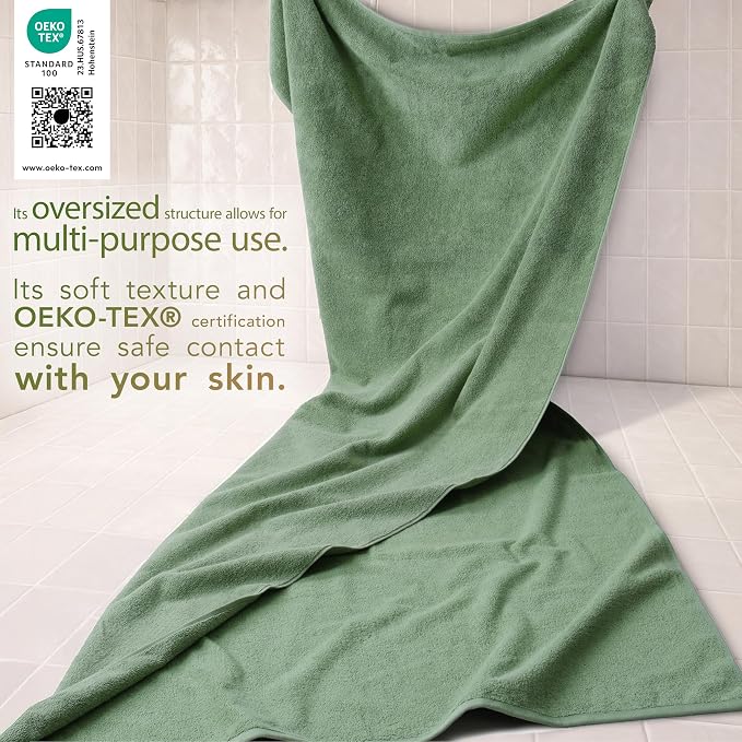 Cotton Paradise 100% Cotton Turkish Towel, Soft Absorbent Quick Dry, 40x80 Oversized Bath Sheet Towel, Sage Green