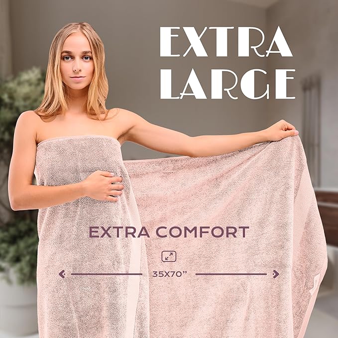 White Classic Luxury Soft Bath Sheet Towels - 650 GSM Cotton Luxury Towels Extra Large 35x70 | Highly Absorbent and Quick Dry | Hotel Quality, Pink, 2 Pack