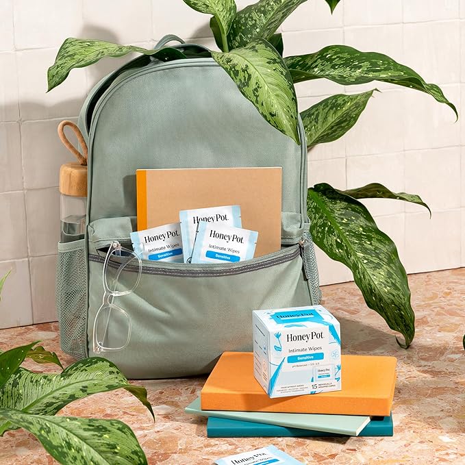 The Honey Pot Company - Feminine Wipes - Sensitive - Individually Wrapped - pH Balancing, Herbal Infused Plant-Based Feminine Care - Great for Travel & Period Kits - 15ct (Pack of 3)