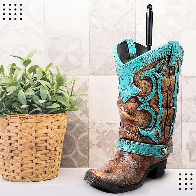 Granatan Cowboy Boot Toilet Brush Holder, Vintage Bathroom Accessories, Rustic Bathroom Decor