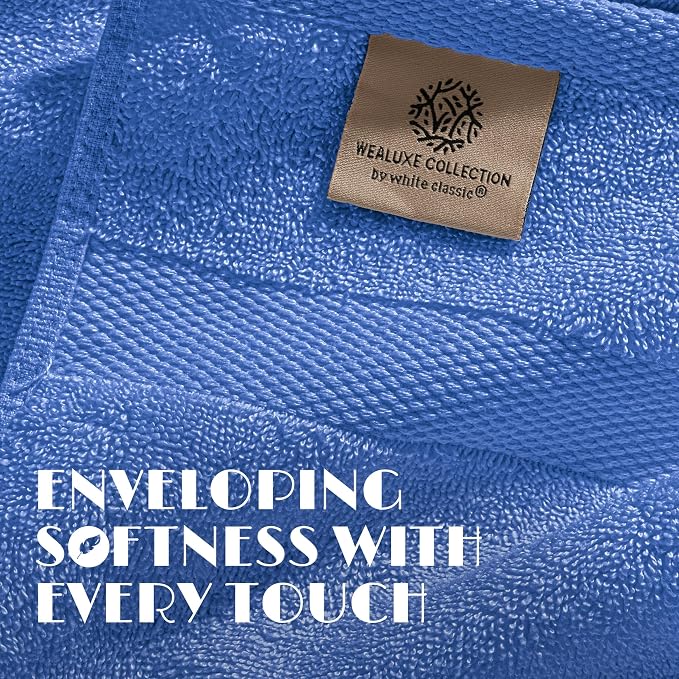 White Classic Wealuxe Light Blue Bath Towels 24x50 Inch, Cotton Towel Set for Bathroom, Hotel, Gym, Spa, Soft Extra Absorbent Quick Dry 6 Pack