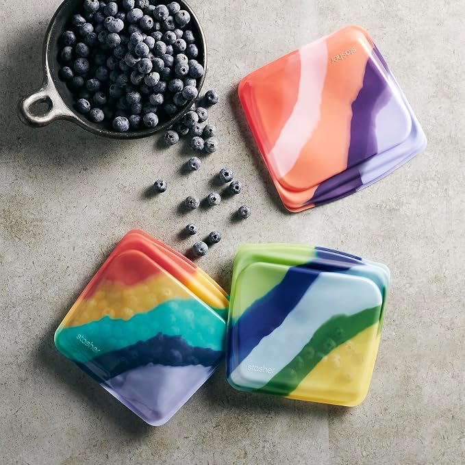 Stasher Premium Reusable Silicone Bags and Lunch Bag, 3-Pack, Artivism | Food-Safe Silicone, BPA-Free, Leak-Free, Eco-Friendly, Dishwasher, Travel Containers, Meal Prep, Food Storage, Travel