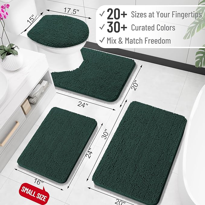 OLANLY Small Bathroom Rugs 24x16, Soft Absorbent Chenille Bath Rugs, Rubber Backing Quick Dry, Machine Washable Bath Mats for Bathroom Floor, Tub and Shower, Home Decor Accessories, Blackish Green