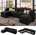 Ihanherry 135” Modular Sectional Sofa with Storage, U Shaped Cloud Couch with Movable Ottomans & 4 Pillows, Chenille Deep Seat Sectional Couches for Living Room, Apartment (Black)