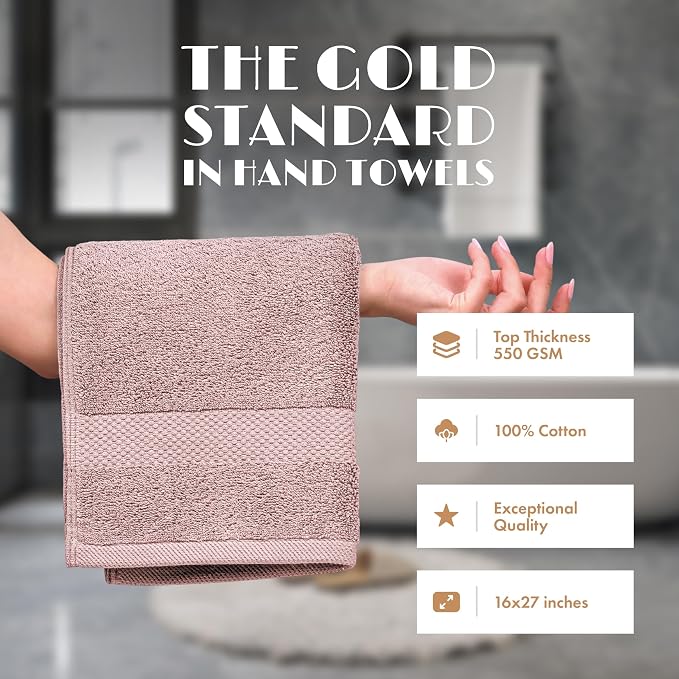 White Classic Pink Hand Towels for Bathroom [6 Pack] Cotton Hand Towel Bulk for Gym, Kitchen and Spa, 16x27 Inches Soft Highly Absorbent Quick Dry Terry Salon Towels