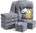 LANE LINEN Towel Set for Bathroom 16 Piece Soft Absorbent - Cool Grey | Towels And Washcloths Sets - Oversized & Roomy, Lightweight & Breathable, Fade-Resistant Color, Classic Terry Weave