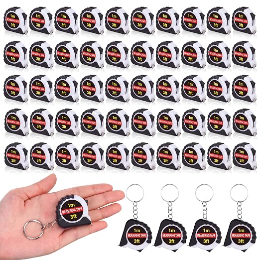 Kanayu 50 Pcs Mini Tape Measure Keychains 3 ft Small Retractable Measuring Tape Bulk with Lock Steel Easy Read Pocket for Birthday Party Favors Daily Use (White)