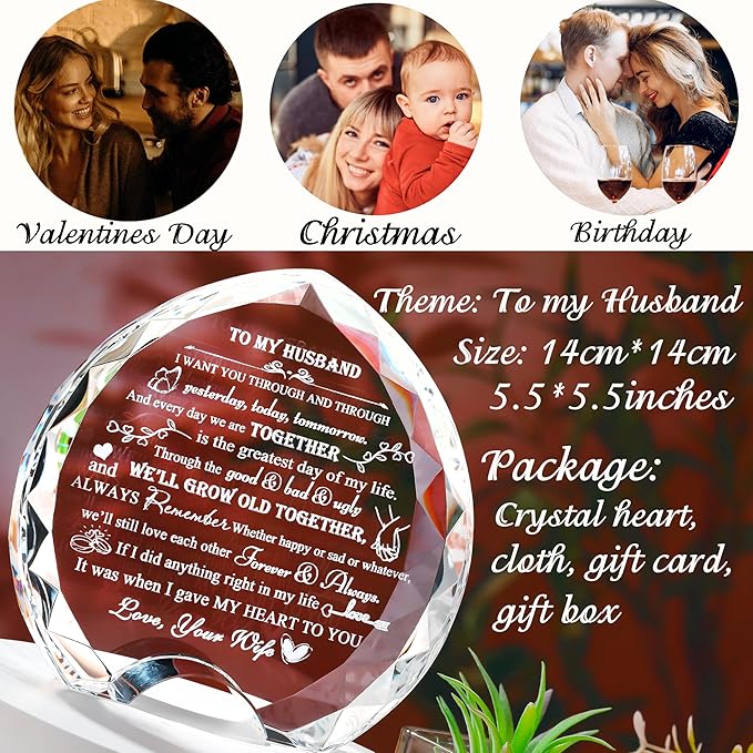 QIANWEI Husband gifts from wife Unique - Crystal Engraved Gifts for Husband Personalized Who Want Nothing - HUSBAND Birthday Anniversary Fathers Day Christmas Valentines Day Gifts Ideas for My Man