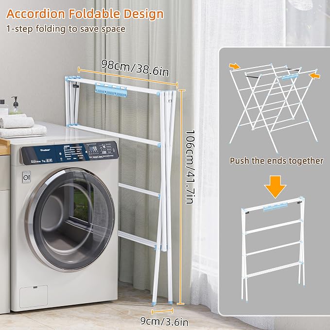 Drying Rack Clothing,35.43in Long Drying Poles Large Clothes Drying Rack | Foldable Portable Laundry Drying Rack with Sock Clips for Air Drying Clothing,Towels,Delicate Eac,Indoor Outdoor Use.Blue