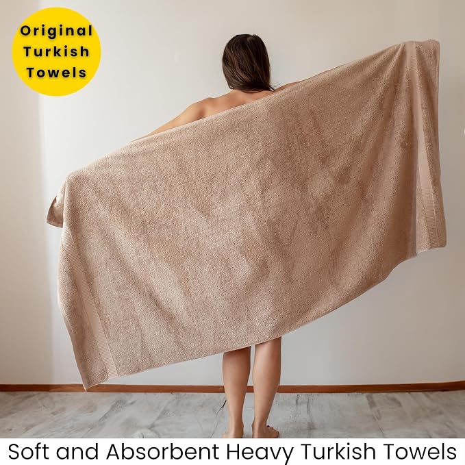SALBAKOS 2-Piece 100% Turkish Cotton Bath Towels, Extra-Large 35x70, Taupe | Oversized Bath Sheet Towel for Bathroom & Beach, Thick, Super Soft, Highly Absorbent, Premium Hotel Quality, Made in Turkey