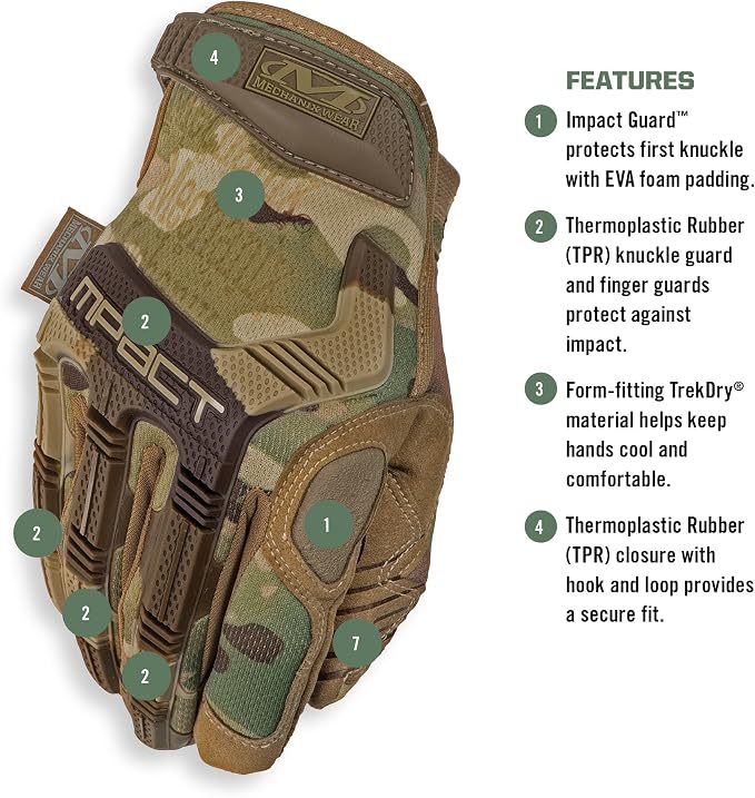 Mechanix Wear: M-Pact Tactical Gloves with Secure Fit, Touchscreen Capable Safety Gloves for Men, Work Gloves with Impact Protection and Vibration Absorption (Camouflage - MultiCam, Medium)