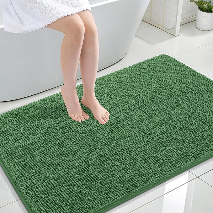 OLANLY Large Bathroom Rugs 47x32, Extra Soft Absorbent Chenille Bath Rugs, Rubber Backing Quick Dry, Machine Washable Bath Mats for Bathroom Floor, Tub and Shower, Home Decor Accessories, Olive Green