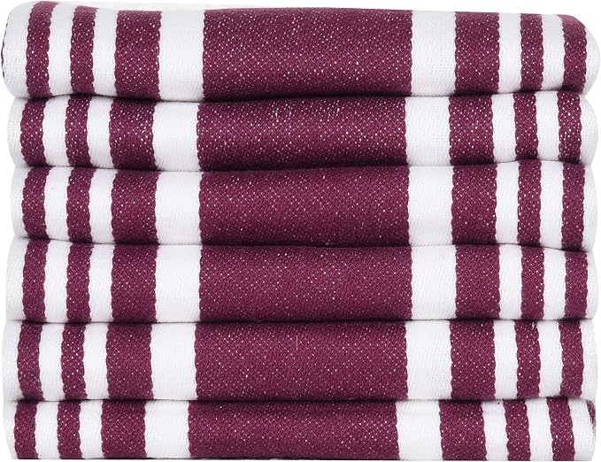 Urban Villa Kitchen Towels 100% Cotton Dish Towels for Kitchen (Set of 6) 20”x30” Dish Cloths Highly Absorbent Kitchen Linen Set with Hanging Loop Perfect for Drying Dishes Cleaning Towels-Wine White