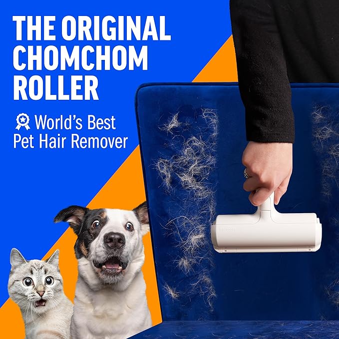 Chom Chom Roller Pet Hair Remover and Mini Reusable Lint Roller - ChomChom Cat and Dog Hair Remover for Furniture, Couch, Carpet + Mini ChomChom for Clothes