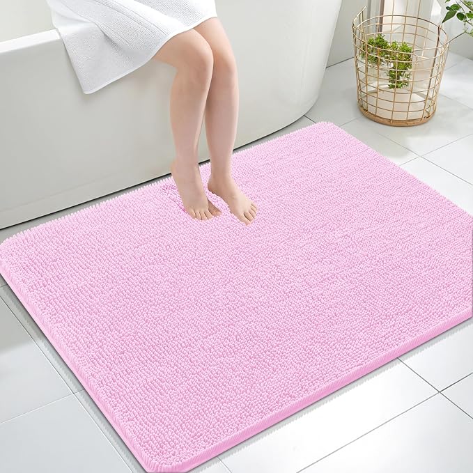 OLANLY Large Bathroom Rugs 40x32, Extra Soft Absorbent Chenille Bath Rugs, Rubber Backing Quick Dry, Machine Washable Bath Mats for Bathroom Floor, Tub and Shower, Home Decor Accessories, Pink