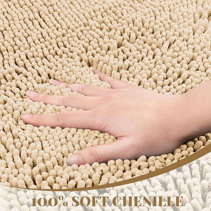 Bathroom Rugs Mat 48 x 36, Thick Soft Absorbent Chenille Bath Rugs, Rubber Backing Bath Mats for Bathroom Floor, Tub, Shower, Bedroom, Home Decor Accessories, Quick Dry Machine Washable, Beige