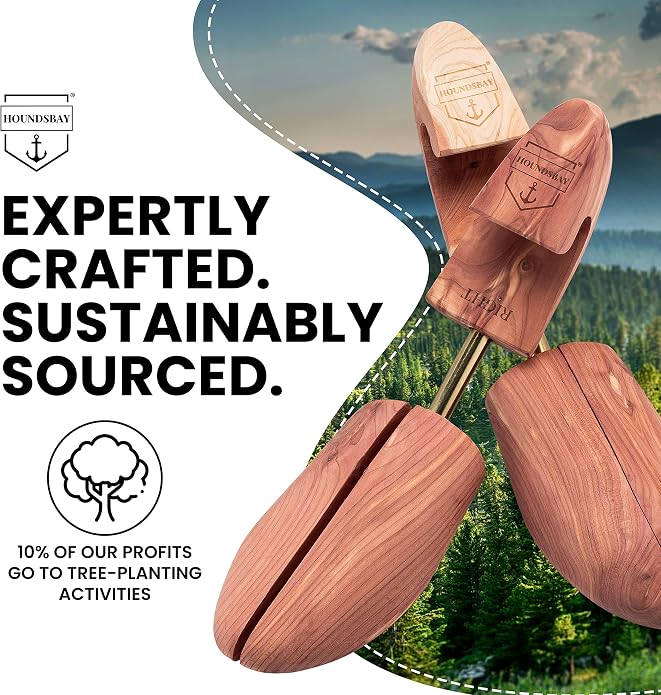 HOUNDSBAY Cedar Shoe Tree, Shoe Trees for Men & Women - Shaper & Stretcher | 100% Aromatic Red Cedar Wood Shoe Trees for Boots & Sneakers, Natural Crease Protector & Shoe Shaper, Shoe & Boot Trees