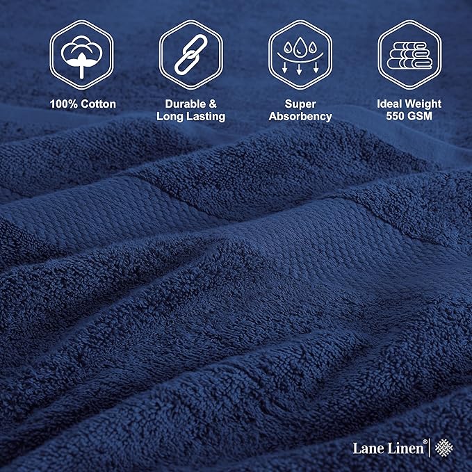 LANE LINEN Bath Sheet Set 100% Cotton 2 Pack Oversized Soft - Navy | Oversized Bath Towels - Coordinated Colors, Everyday Durability, OEKO-TEX Certified, Ring-Spun Durability, Generously Sized