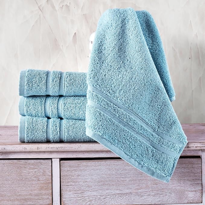 Hawmam Linen Light Blue Hand Towels 4 Pack Turkish Cotton Premium Quality Soft and Absorbent Small Towels for Bathroom