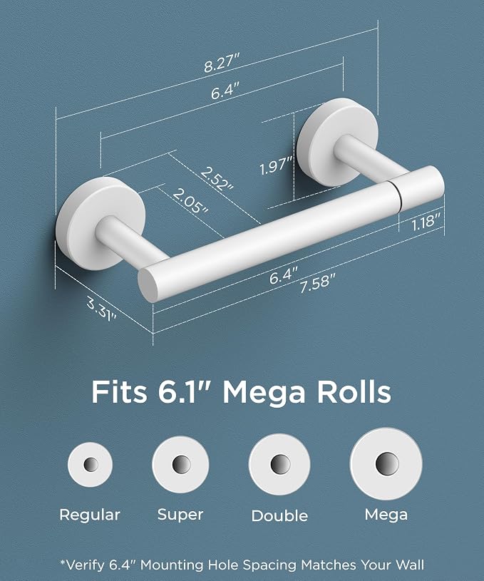 FORIOUS Toilet Paper Holder Wall Mount, Stainless Steel Rustproof Double Post Pivoting Tissue Roll Holder for Bathroom, Commercial Toilet Paper Dispenser, White