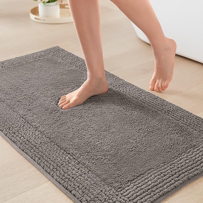 Madison Park Splendor Reversible 100% Cotton Bath Rug, 21 x 34, Charcoal | Tufted Bathroom Mat, 3000 GSM, Hotel Quality, Luxurious Plush, Medium Pile, Absorbent, Quick Dry, OEKO-TEX, Shower Room Décor