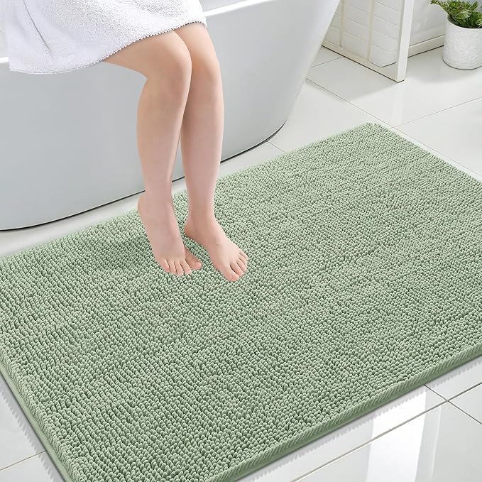 OLANLY Large Bathroom Rugs 44x32, Extra Soft Absorbent Chenille Bath Rugs, Rubber Backing Quick Dry, Machine Washable Bath Mats for Bathroom Floor, Tub and Shower, Home Decor Accessories, Sage Green