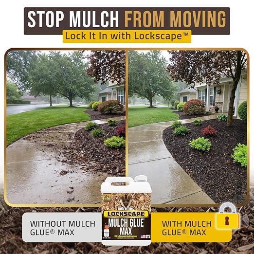 Lockscape Mulch Glue for Landscaping with Sprayer (1 Gal) – Non-Toxic Weed Barrier, Sticky Mulch Glue Sprayer for Pea Gravel & Landscape Beds (1 Gallon, Lockscape Glue and Sprayer Set)