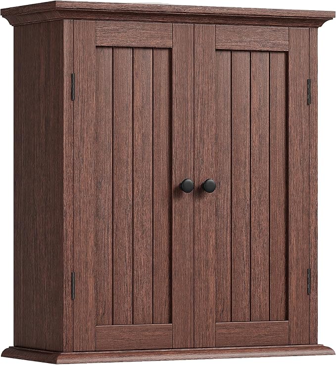 ChooChoo Bathroom Wall Cabinet, Over The Toilet Space Saver Storage Cabinet, Farmhouse Medicine Cabinet with 2 Doors and Adjustable Shelves, Cupboard, Walnut