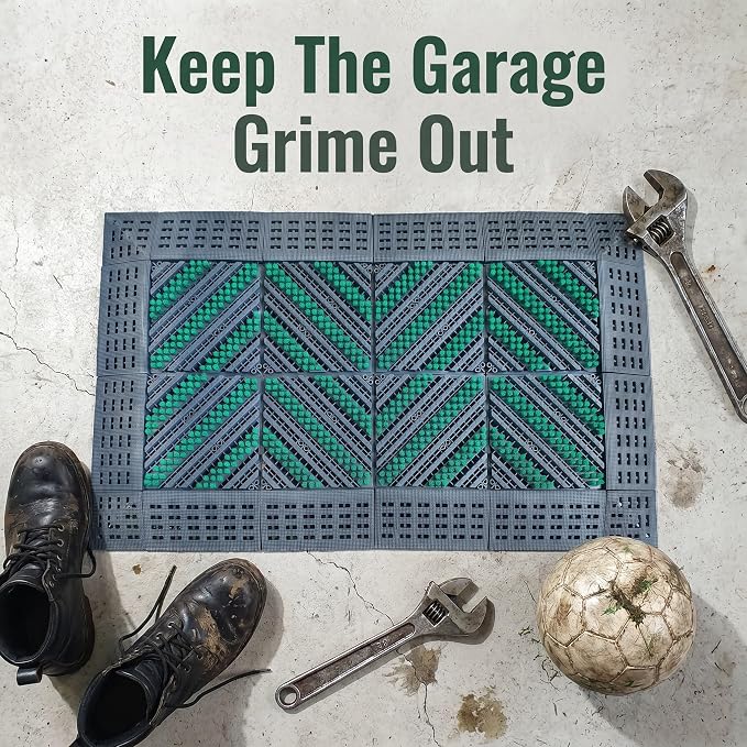 Outdoor Boot Scraper & Brush Mat, Green&Grey, 29.5'' x 17.7'' | Easy Assembly, Waterproof, Non Slip, Mud Trapper, For Outside Entrance, Front Door, Garage, Yard