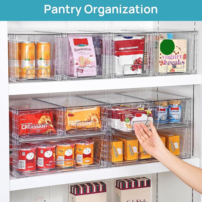 Vtopmart 7 Pack Stackable Storage Drawers, Easily Assemble Clear Plastic Organizer Bins, Storage Drawer Set for Pantry and Kitchen Cabinet Organization, Bathroom or Closet Storage