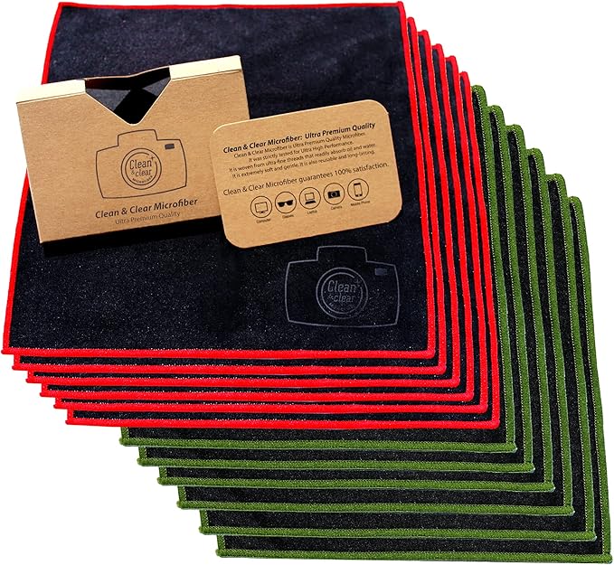 Clean & Clear Microfiber Cleaning Cloth, Extra Large [12 Pack] Ultra Premium Microfiber Cleaning Cloth - Microfiber Cloth for Camera Lens, Glasses, Screens, and All Lens.