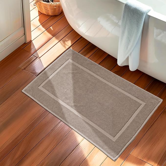HILLFAIR 900 GSM Cotton Rug Bath Mats Pack of 2 (21x34 Inches), Absorbent Machine Washable Bath Mat for Hotel Spa Tub & Shower, Non Slip Floor Mat, Bathroom Decor Accessories: Stone